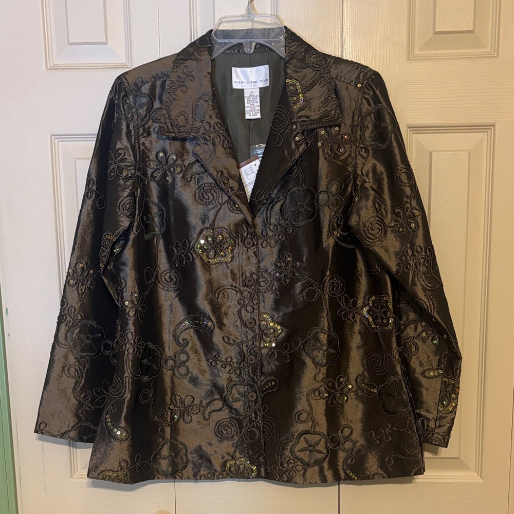 Elegant Olive Green Embroidered Women's Jacket